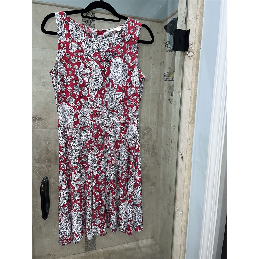 Brooks Brothers Red Fleece Paisley Fit Flare Jersey Knit Dress Womens Medium